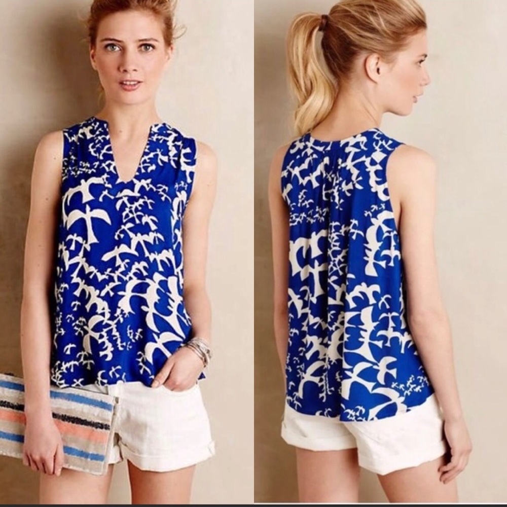 Anthropologie Maeve Enna Blue Seagull Bird Blouse